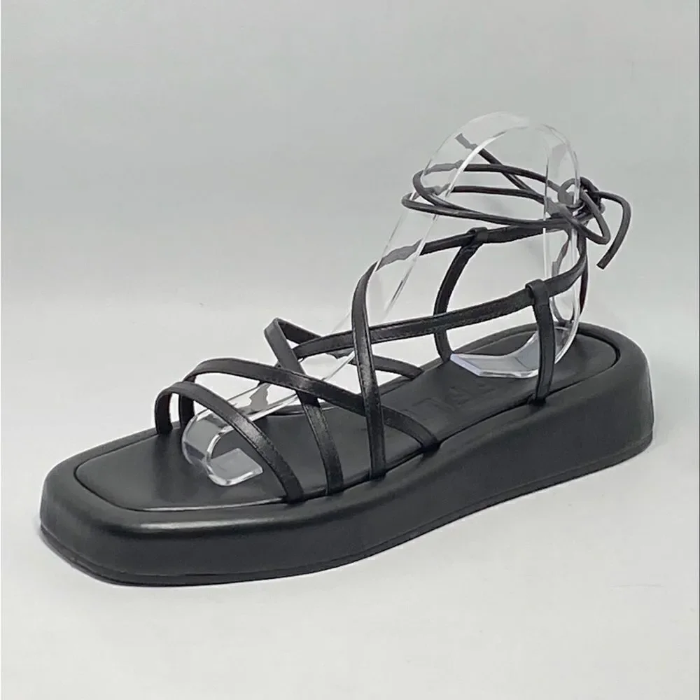 Loeffler Randall Beau Black Wrap Platform Sandal size 9